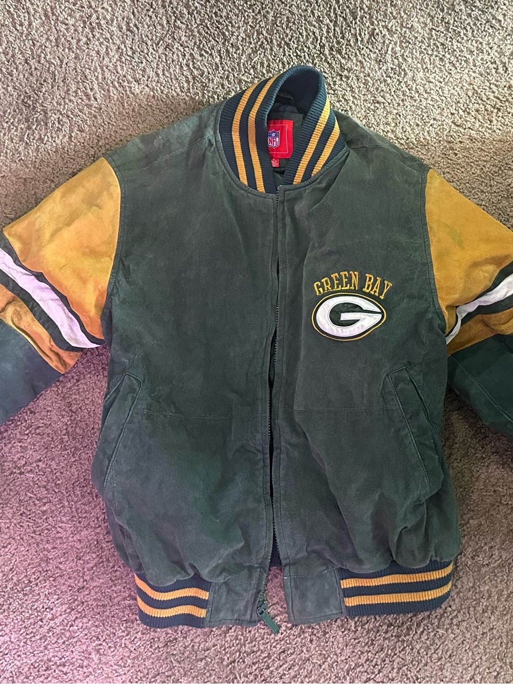 NFL Green and Gold Team Stripe Collar Jacket